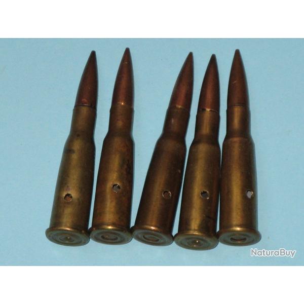 Lot de cinq cartouches de 8 x 51 R  d�militaris�es pour Lebel et Berthier.