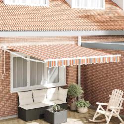 Auvent manuel &agrave; rayures orange, grises, bleues et blanches, pour la terrasse, 3,5 &times; 2,5 m