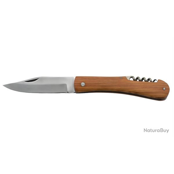 Couteau pliant manche bois avec tire bouchon