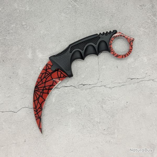 Couteau Karambit Crimson Web CS2 IRL - Lame aff�t�e en acier inox - R�plique � l'�chelle 1:1