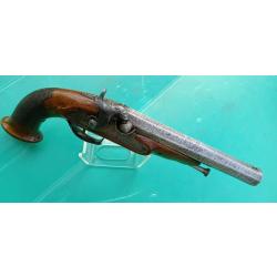 PISTOLET D OFFICIER A SILEX TRANSFORME A PERCUSSION  . COMPLET  . CANON RUBANS TROMBLON  .