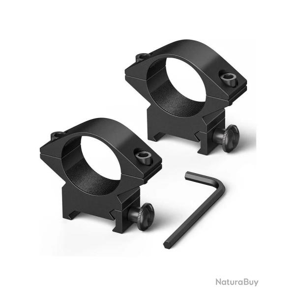 2 Colliers de lunette �25.4mm - NON REHAUSS� - Rail Picatinny/Weaver 20 mm