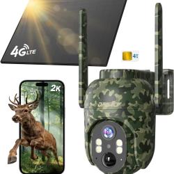 Cam&eacute;ra de Chasse 2K HD Solaire Carte SIM Vision Nocturne PIR Batterie 10400mAh  6W PTZ 360&deg; IP66