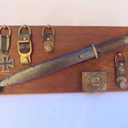Planche militaria allemande WW1/WW2 Croix de fer 1914, boucle, ba&iuml;onnette 84/98