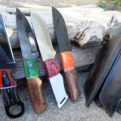 LOT DE 4 Couteau Tactical Urbain Lame Drop Acier Carbone 1055 Manche Bois/R&eacute;sine Etui Fab Artisanale