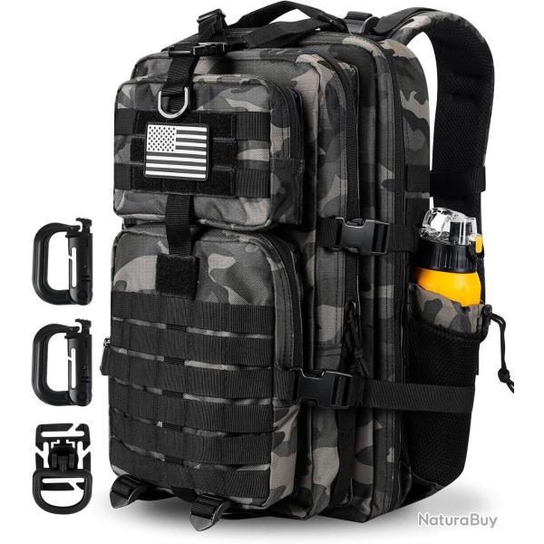 Sac � Dos Tactique Militaire Syst�me Molle 45L Anneaux en D Poche pour Bouteille Camouflage Noir