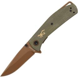 Couteau Browning Small Trailside Lame Acier D2 Manche Micarta Toile Vert Linerlock Flipper BR0516B