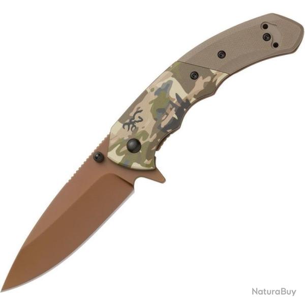 Couteau A/O Browning Auruc Lame Acier D2 Manche G10 Camo Framelock A/O Flipper BR0483B