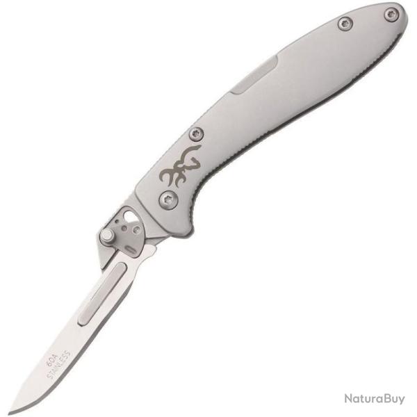 Couteau Pliant Browning Scalpel Lame Acier 420J2 Manche Inox Linerlock BR0463B