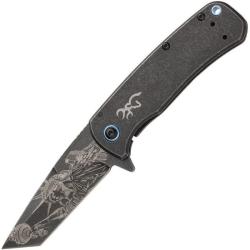 Couteau Pliant Browning Patriot Tanto Lame Acier Inox Manche Inox Noir Framelock Flipper BR0459B