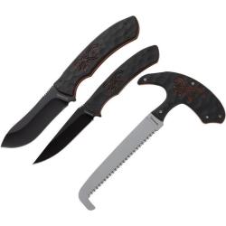 Set 3 Outils de Chasse Browning Primal Series Lame Inox Manche TPR Noir et Orange &Eacute;tui Nylon BR0443B