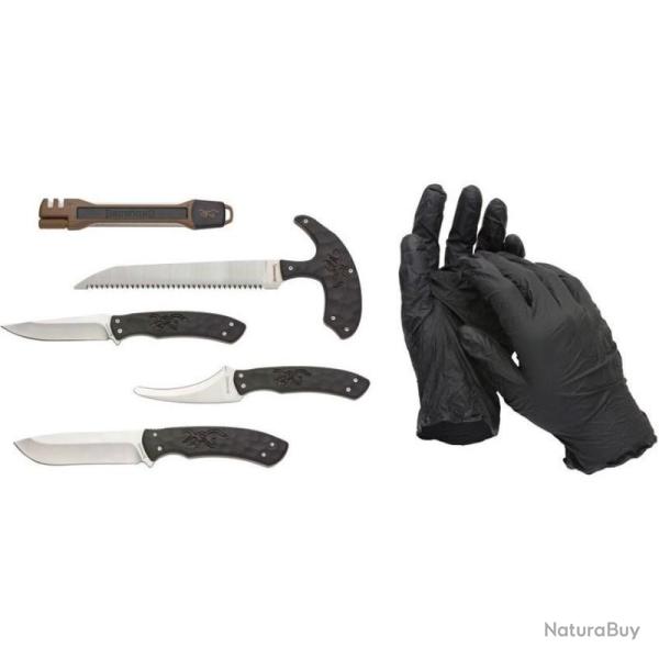 Kit de Chasse Browning Primal 4 Outils Lame Acier 8Cr13MoV Manche Polym�re Noir Trousse Nylon BR0422