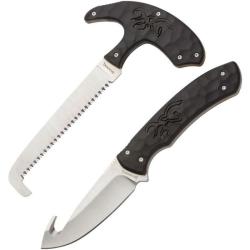 Set Couteau Guthook et Scie Browning Primal Lame Acier 8Cr13MoV Manche Polym&egrave;re Noir &Eacute;tui BR0420B