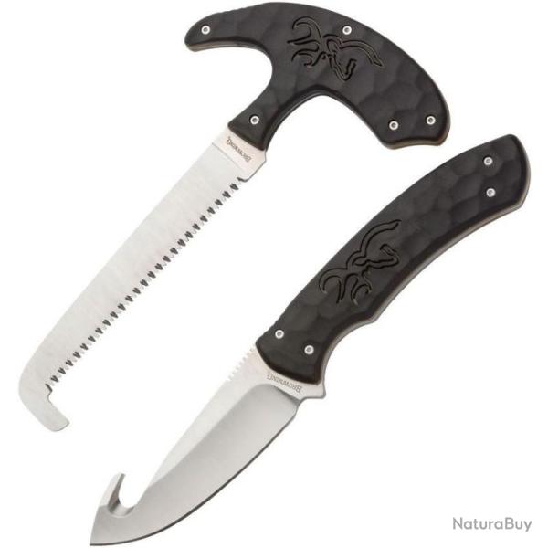 Set Couteau Guthook et Scie Browning Primal Lame Acier 8Cr13MoV Manche Polym�re Noir �tui BR0420B