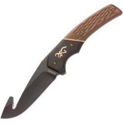 Couteau Fixe Browning Hunter Guthook Lame Acier 440C Manche Bois Bicolore &Eacute;tui Cuir BR0396B
