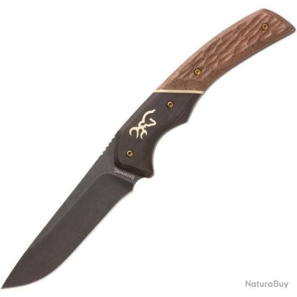 Couteau Fixe Browning Small Hunter Lame Acier 440C Manche Bois Bicolore �tui Cuir BR0395B
