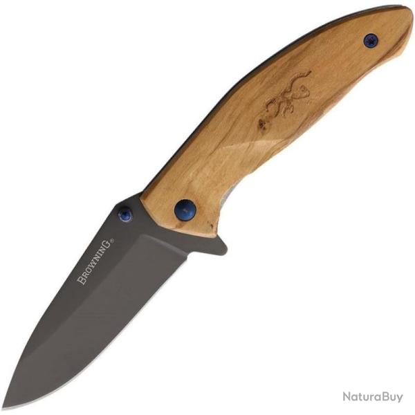 Couteau Pliant Browning Tactical Lame Acier Inox Manche Bois d'Olivier Linerlock Flipper BR0376