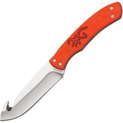 Couteau Fixe Browning Primal Guthook Lame Acier Inox Manche Caoutchouc Orange &Eacute;tui Nylon BR0356
