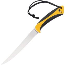 Couteau Fixe Browning White Water Fillet Lame Acier 420J2 Manche Polym&egrave;re Jaune &Eacute;tui Polym&egrave;re BR0100