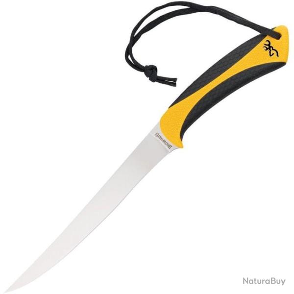 Couteau Fixe Browning White Water Fillet Lame Acier 420J2 Manche Polym�re Jaune �tui Polym�re BR0100