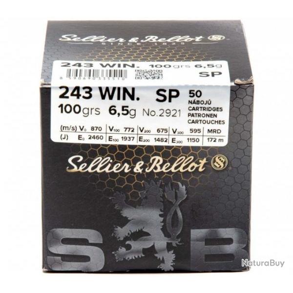 Cartouches Sellier Bellot calibre 243 win SP 100 grs 6.5 g