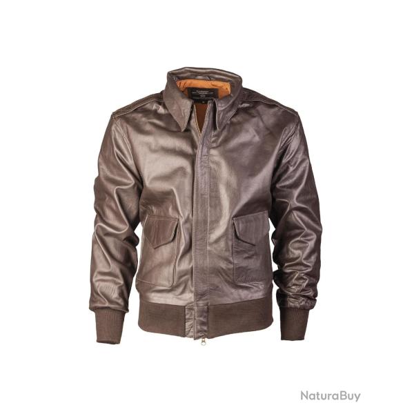 Blouson aviateur type A2 Mil-Tec en cuir nappa de chevre - Marron / L