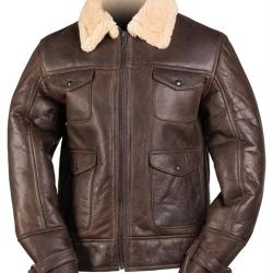 Blouson aviateur type A4 Mil-Tec en peau lainee - Marron / XL