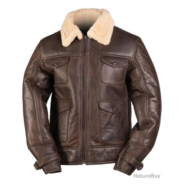 Blouson aviateur type A4 Mil-Tec en peau lainee - Marron / XL