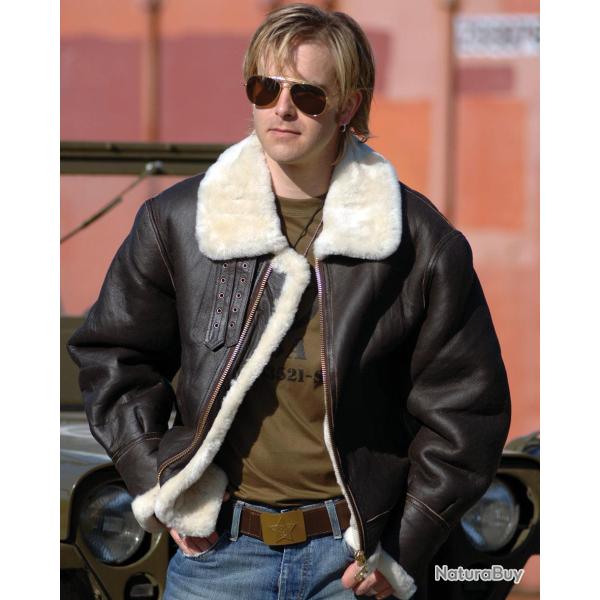 Blouson aviateur type B3 Mil-Tec en peau lain�e - Marron / S