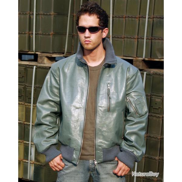 Blouson de pilote Mil-Tec type Bundeswehr en cuir nappa - Gris / 58