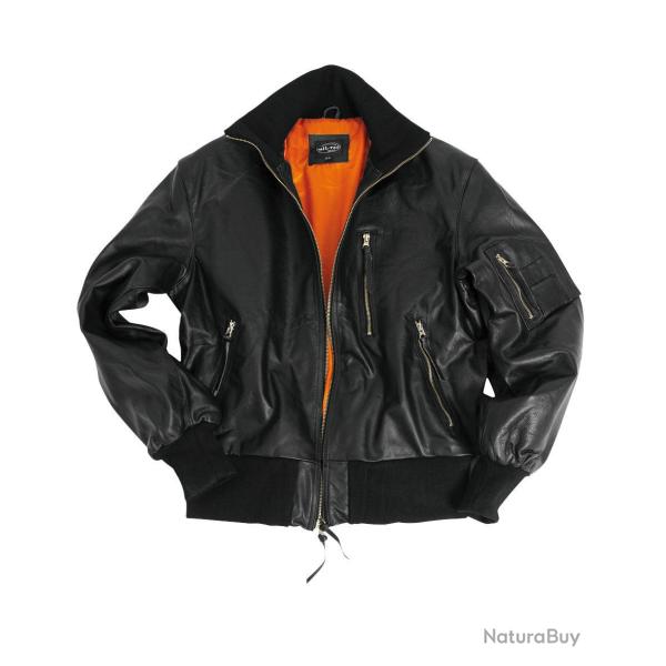 Blouson de pilote Mil-Tec type Bundeswehr en cuir nappa - Noir / 52