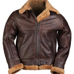 Blouson Mil-Tec type US B46 en peau lain&eacute;e - Marron / L
