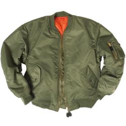 Blouson Mil-Tec type US MA1 Basic en nylon ouat&eacute; avec poche - Vert olive / S