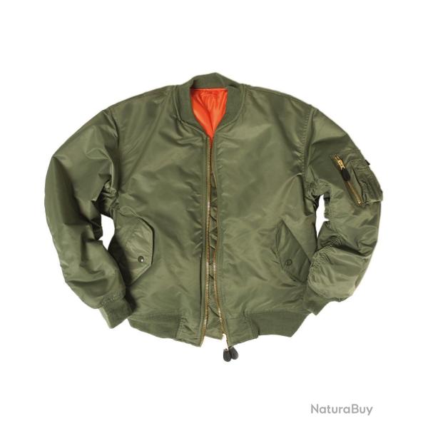 Blouson Mil-Tec type US MA1 Basic en nylon ouat� avec poche - Vert olive / XL