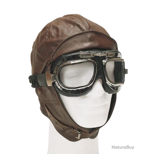 Bonnet d'aviateur Mil-Tec en cuir de bovin doubl� coton - Marron / XXL