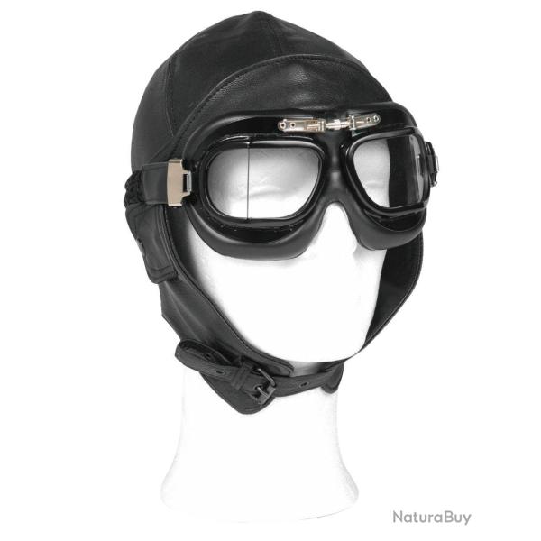Bonnet d'aviateur Mil-Tec en cuir de bovin doubl� coton - Noir / XXL
