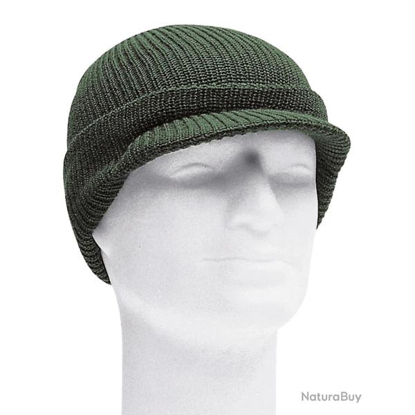 Bonnet type US Watch Cap Mil-Tec en laine avec visi�re courte - Vert olive