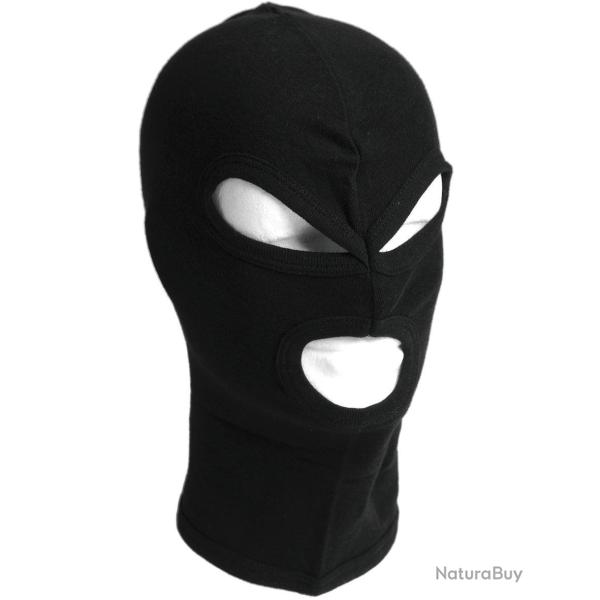 Cagoule trois trous Mil-Tec en coton � maille c�tel�e fine - Noir