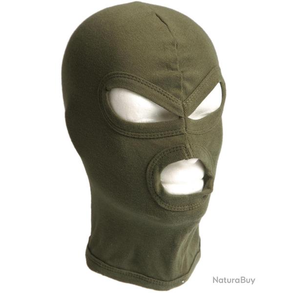 Cagoule trois trous Mil-Tec en coton � maille c�tel�e fine - Vert olive