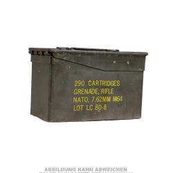 Caisse &agrave; munitions m&eacute;tallique US calibre 50 de 28 x 18 x 14 cm d'occasion - Autre