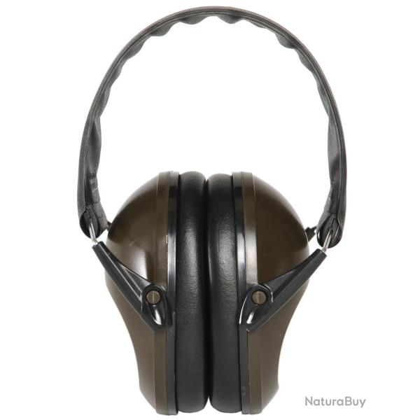 Casque anti-bruit Mil-Tec pliable � coquilles ABS et arceau - Vert olive