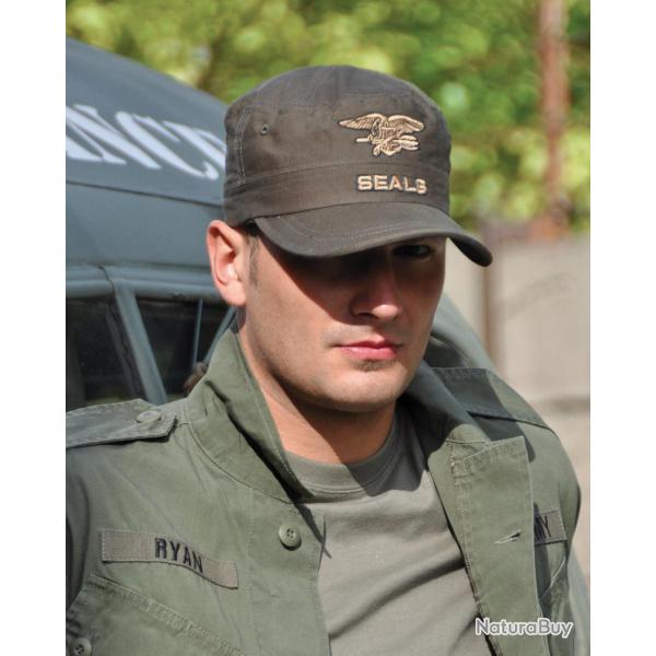 Casquette Mil-Tec en coton avec insigne Seals brod� et r�glage - Vert olive