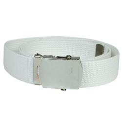 Ceinture type US Mil-Tec en coton-polyester de 130 cm &agrave; boucle m&eacute;tallique - Blanc