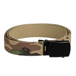 Ceinture type US Mil-Tec en coton-polyester de 130 cm &agrave; boucle m&eacute;tallique - Woodland
