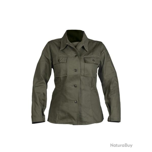 Chemise de campagne femme type US Mil-Tec en coton serg� - Vert olive / 40
