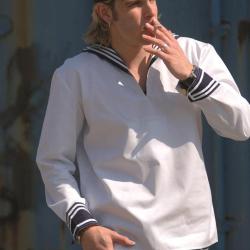 Chemise de marine Bundeswehr en pur coton d'occasion - Bleu marine