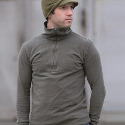 Chemise en tricot Bundeswehr en pur coton d'occasion - Vert olive
