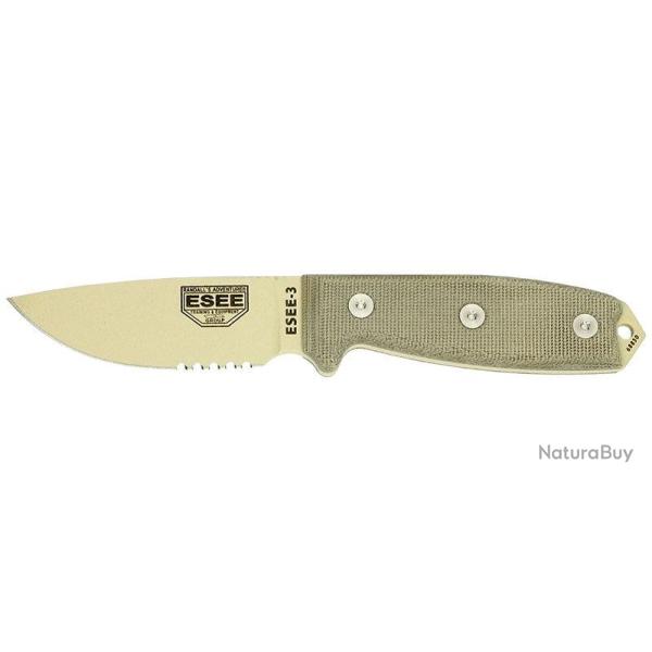 Couteau � lame fixe ESEE ESEE-3 - Lame Mixte - Pommeau modifi� E3SMDT - Gris