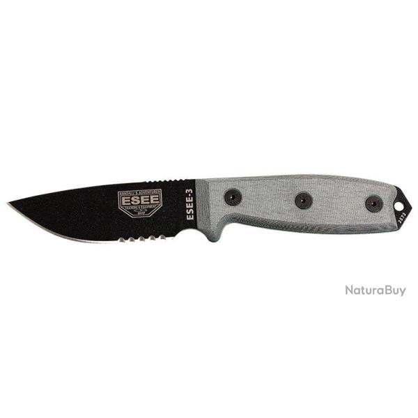 Couteau � lame fixe ESEE ESEE-3 - Lame Mixte acier Carbone - Noir