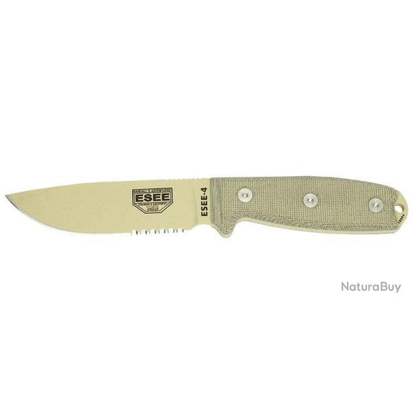 Couteau � lame fixe ESEE ESEE-4 - lame mixte, pommeau standard - Gris